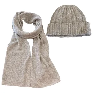 100% Cashmere Beanie and Scarf in Silver