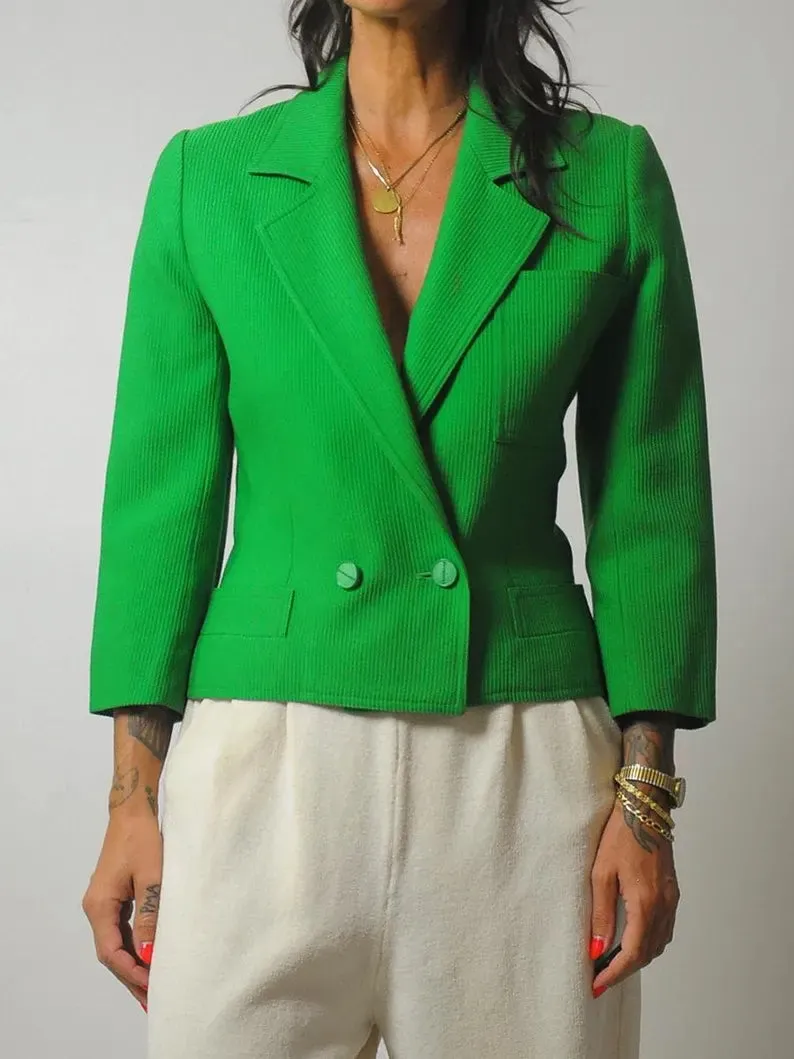 1970's French Kelly Green Cropped Blazer