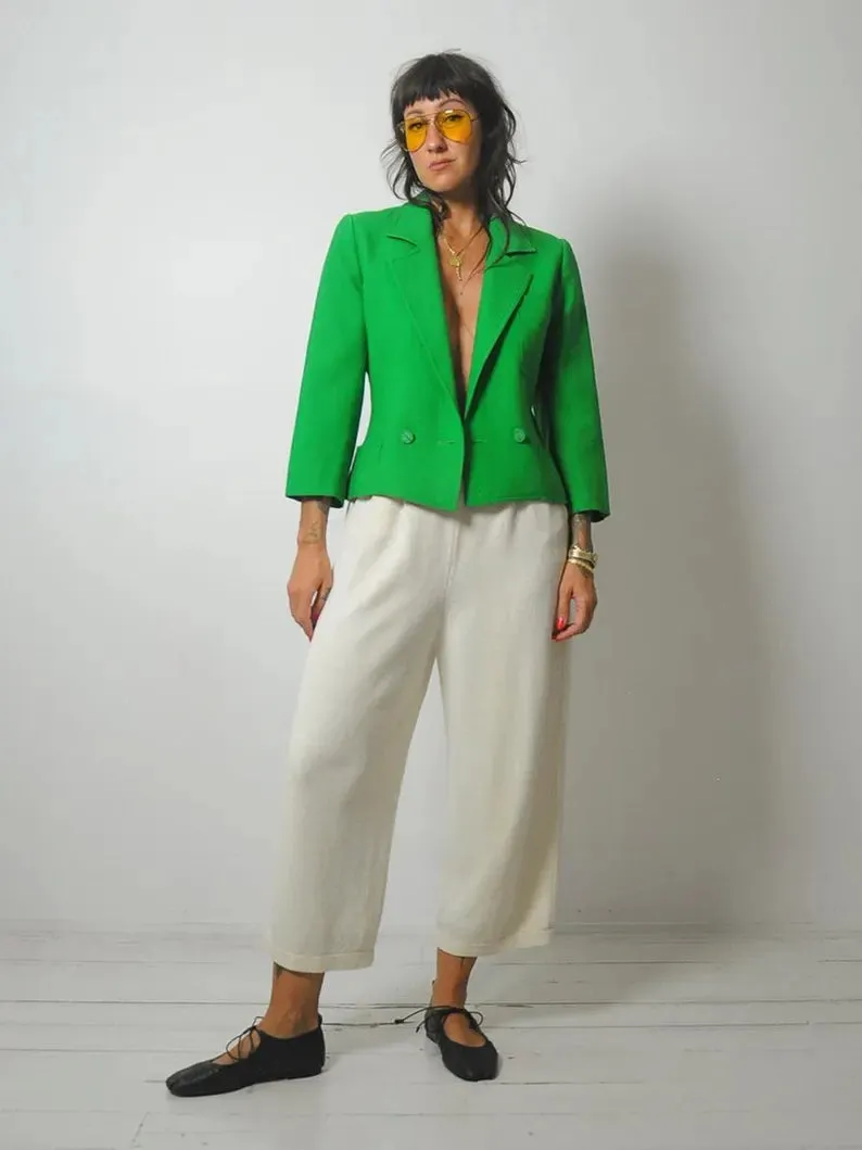 1970's French Kelly Green Cropped Blazer