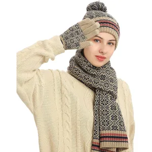 3-in-1 Soft Warm Thick Cable Knitted Beanie Hat Scarf and Gloves Winter Set