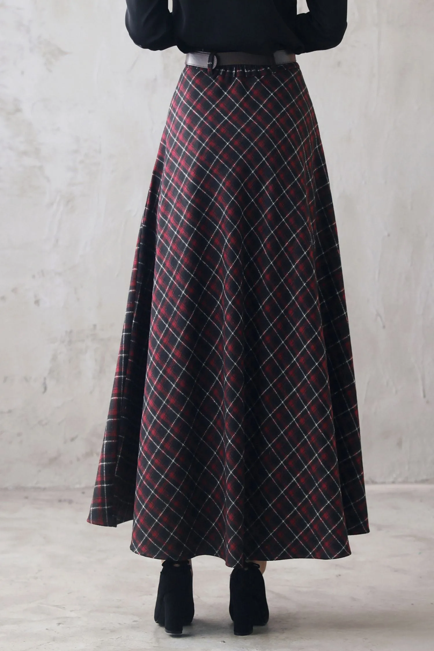 40s Wool Maxi Plaid Skirt Women 3100