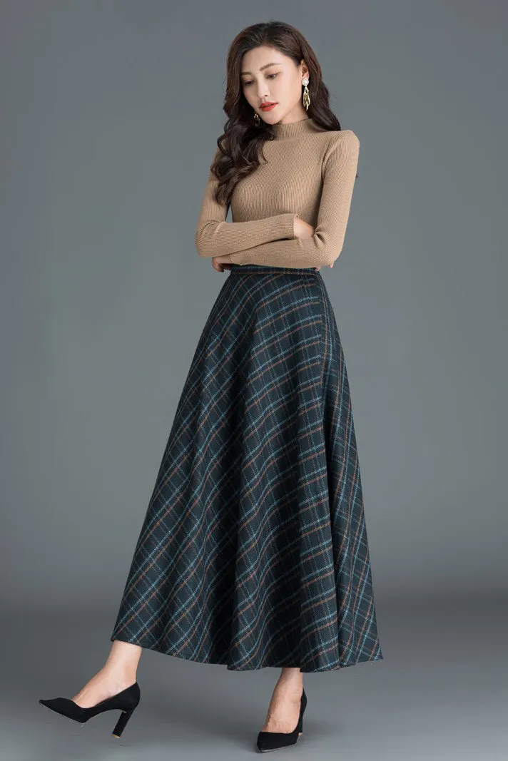 50s Women Midi Plaid Wool Skirt 3808