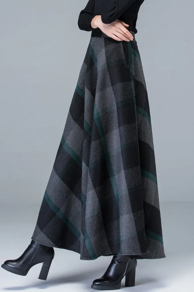 Autumn Winter High Waist Plaid Wool Skirt 3783