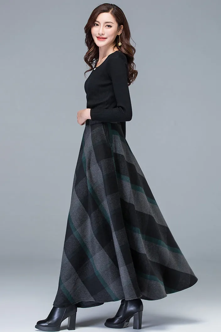 Autumn Winter High Waist Plaid Wool Skirt 3783