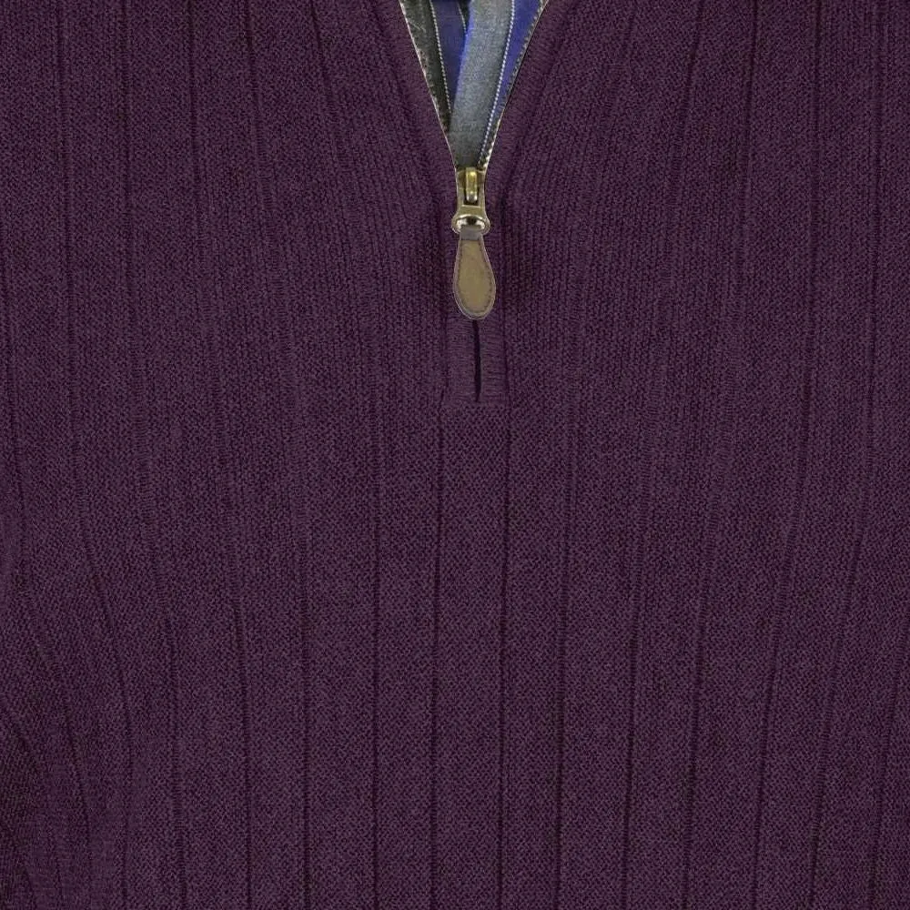 Baby Alpaca 'Links Stitch' Half-Zip Mock Neck Sweater in Eggplant Heather by Peru Unlimited