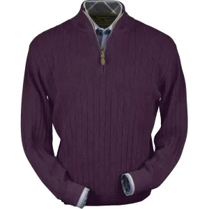 Baby Alpaca 'Links Stitch' Half-Zip Mock Neck Sweater in Eggplant Heather by Peru Unlimited