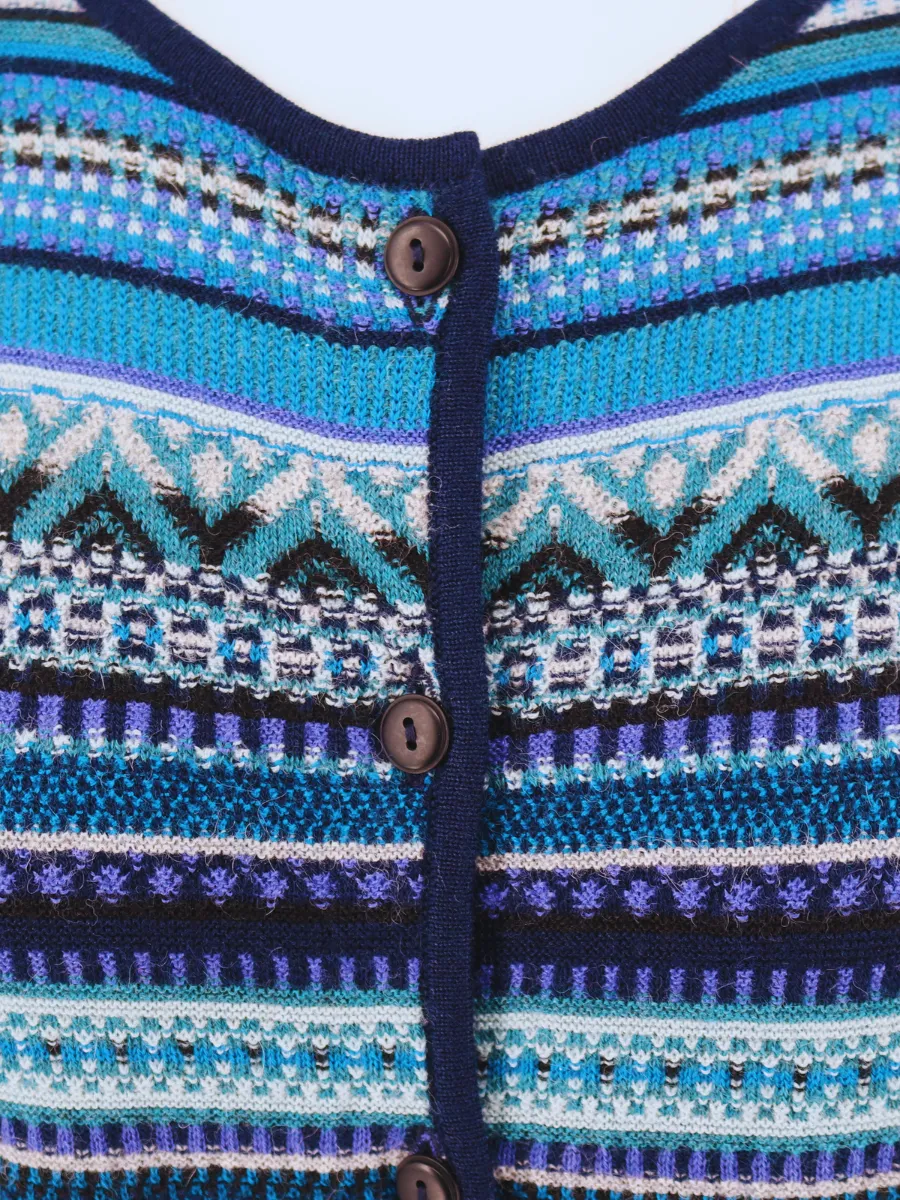 Baby Alpaca Nordic Pattern 7-Color Cardigan - Blues