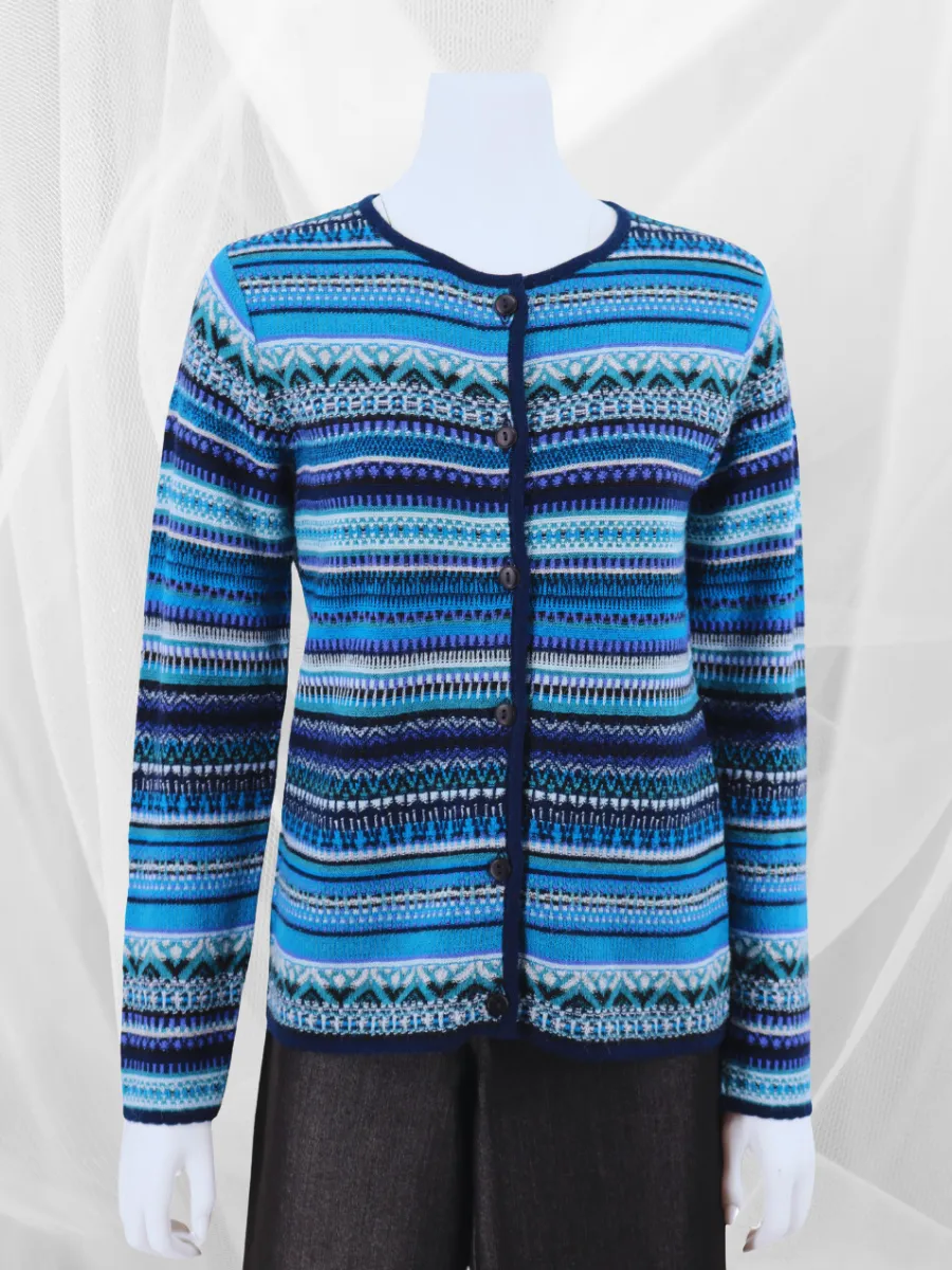 Baby Alpaca Nordic Pattern 7-Color Cardigan - Blues