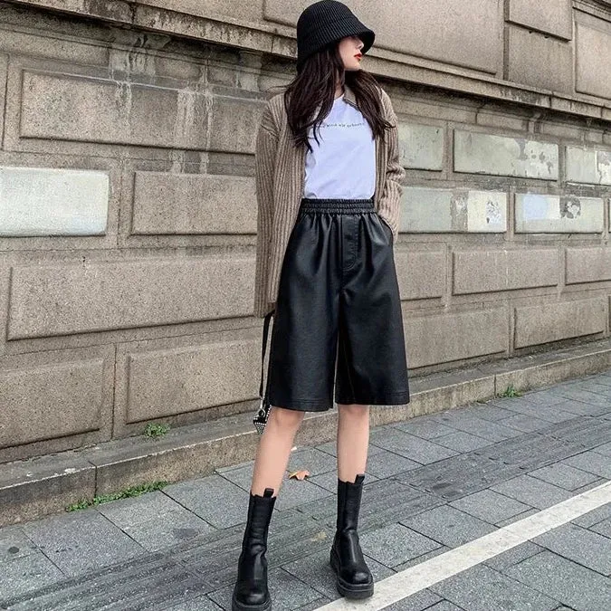 Basic Faux Leather Half Pants