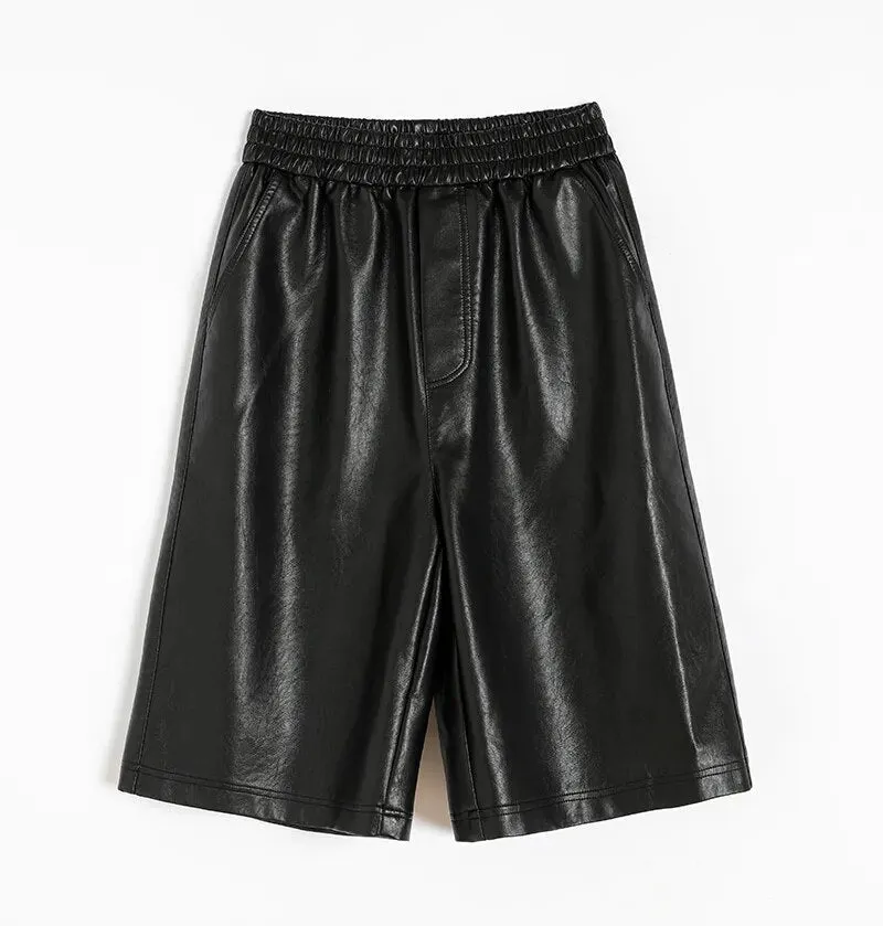 Basic Faux Leather Half Pants