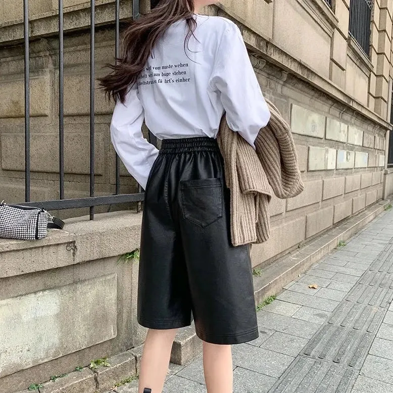 Basic Faux Leather Half Pants