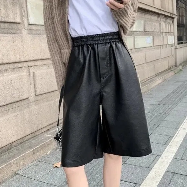 Basic Faux Leather Half Pants