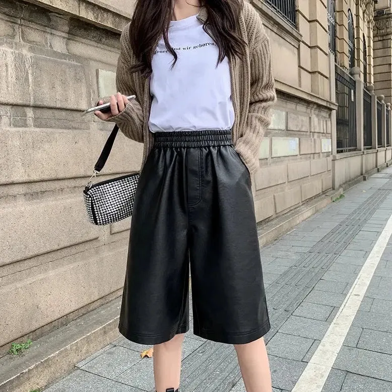 Basic Faux Leather Half Pants