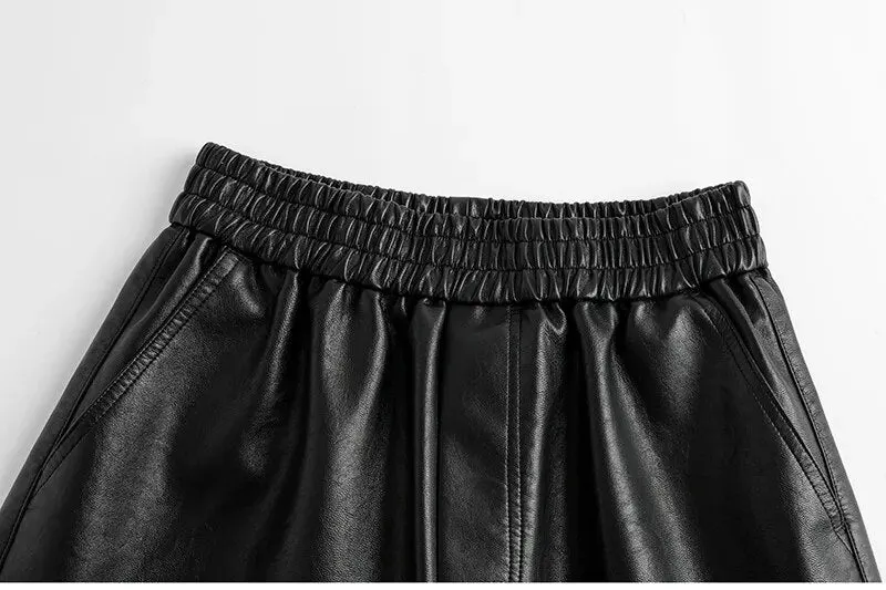 Basic Faux Leather Half Pants