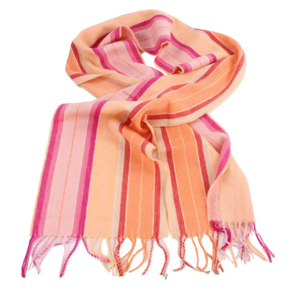 Bassin and Brown Harvey Stripe Cashmere Scarf - Orange/Pink