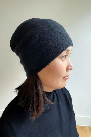 Black cashmere beanie hat for women