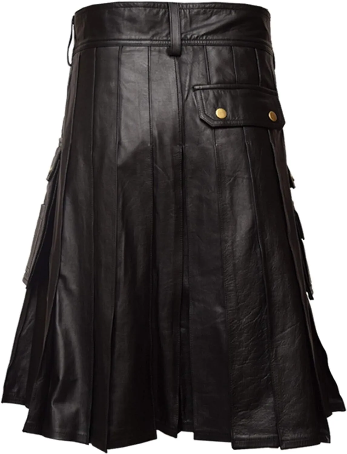 Black Leather Utility Kilt for Mens