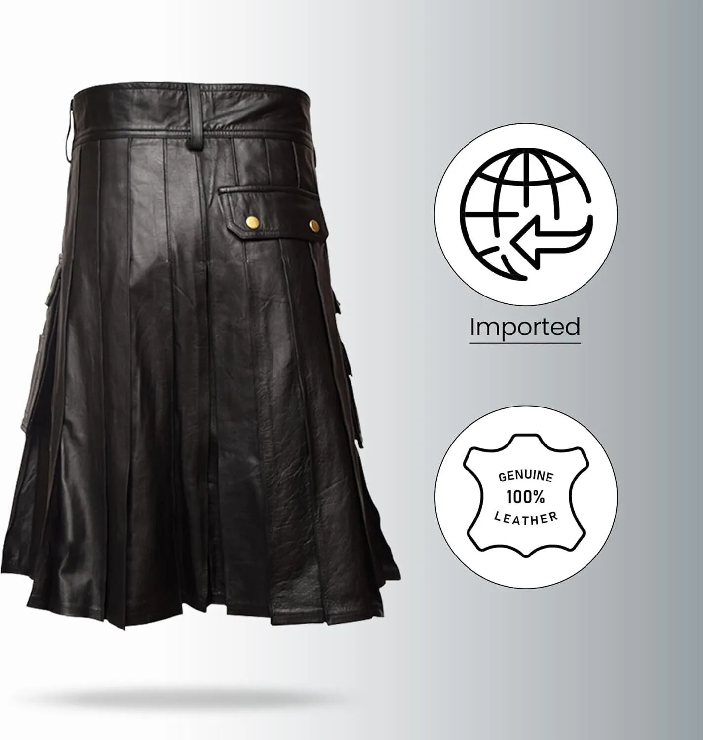 Black Leather Utility Kilt for Mens