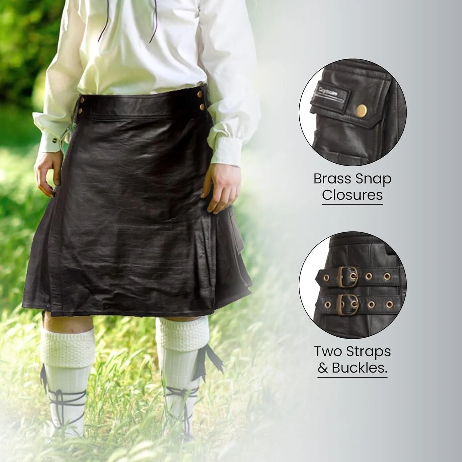 Black Leather Utility Kilt for Mens