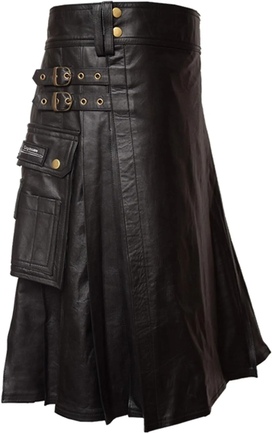 Black Leather Utility Kilt for Mens