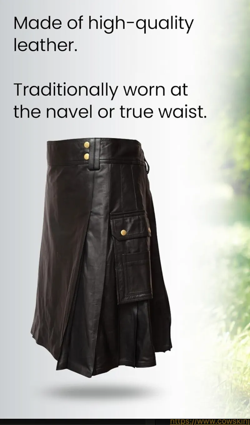 Black Leather Utility Kilt for Mens