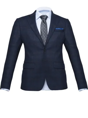 Blue/Grey Windowpane Wool Blazer by Tollegno