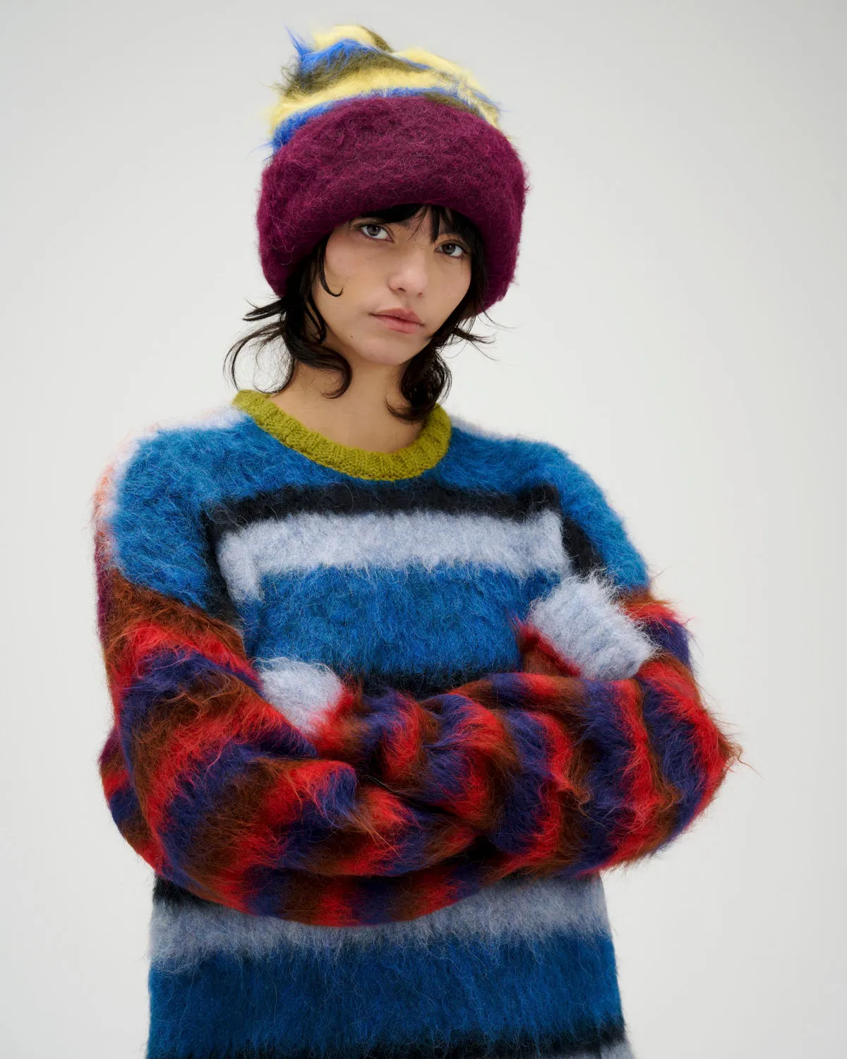 Blurry Lines Alpaca Crewneck Sweater - Multi