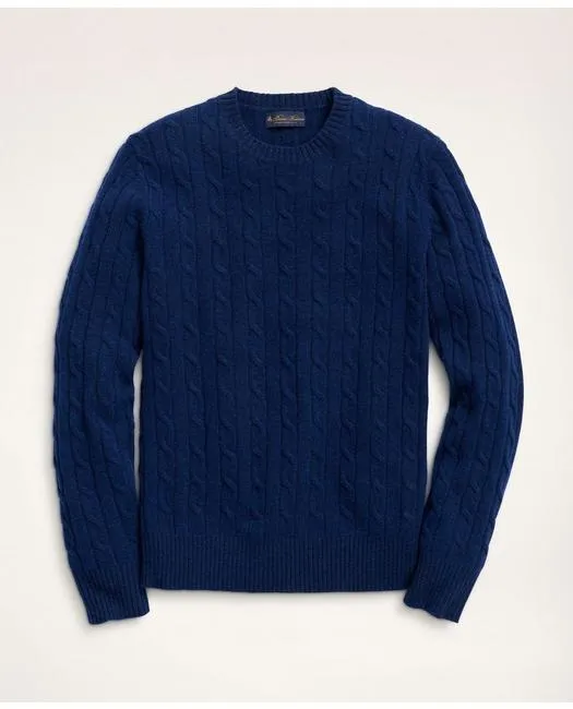 Brooks Brothers Men's Lambswool Cable Knit Sweater Blue