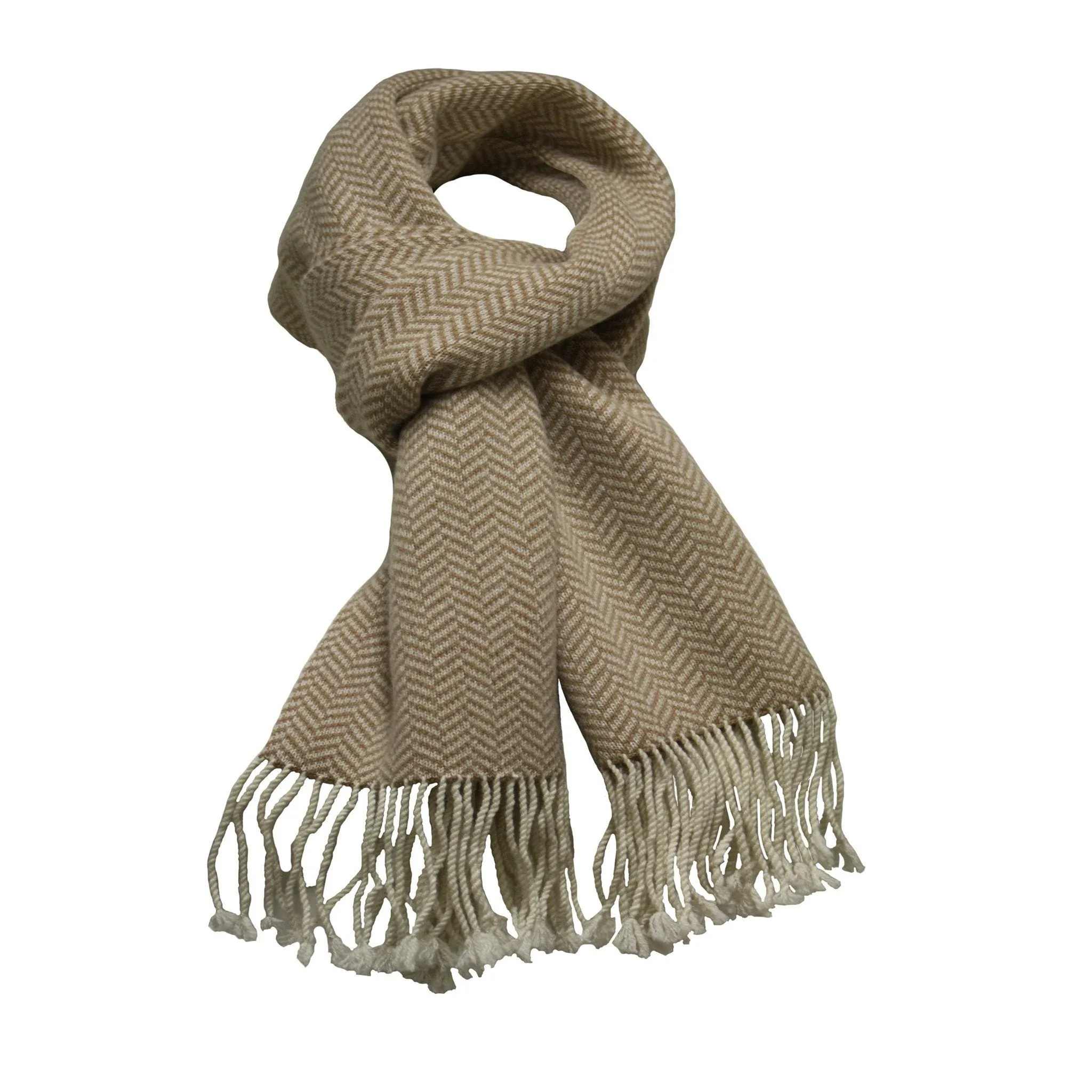 Brown Camel Cashmere Herringbone Scarf