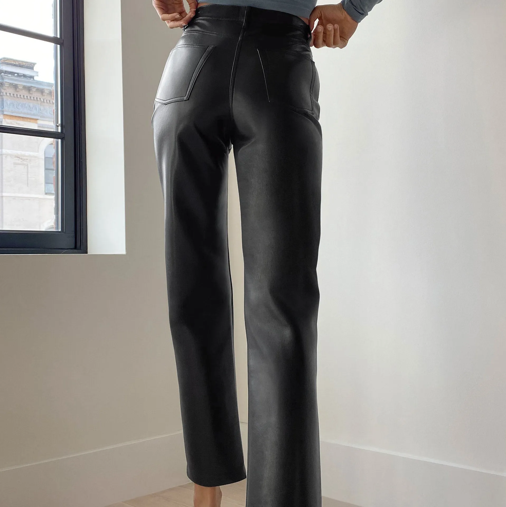 Brown Leather Pants French Style Temperament Leather Pants Women