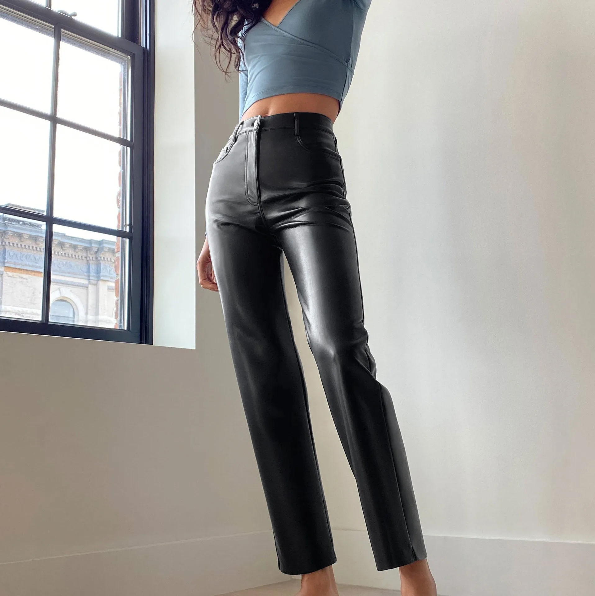 Brown Leather Pants French Style Temperament Leather Pants Women