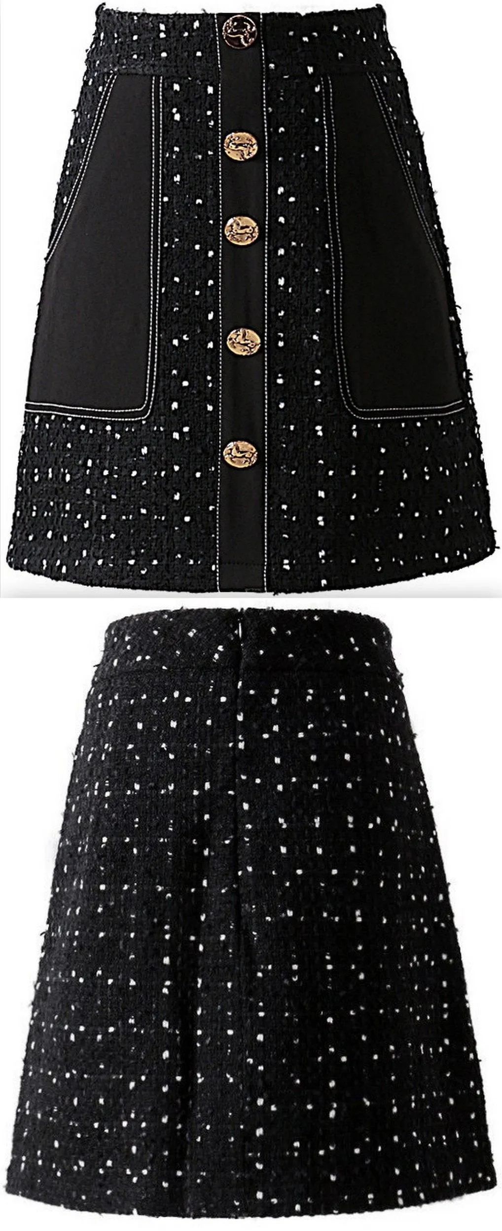 Buttoned Tweed Wool-Blend Mini Skirt