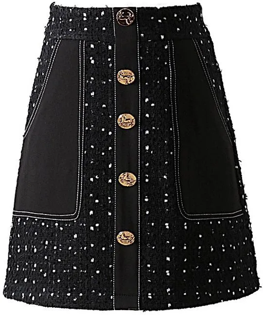 Buttoned Tweed Wool-Blend Mini Skirt