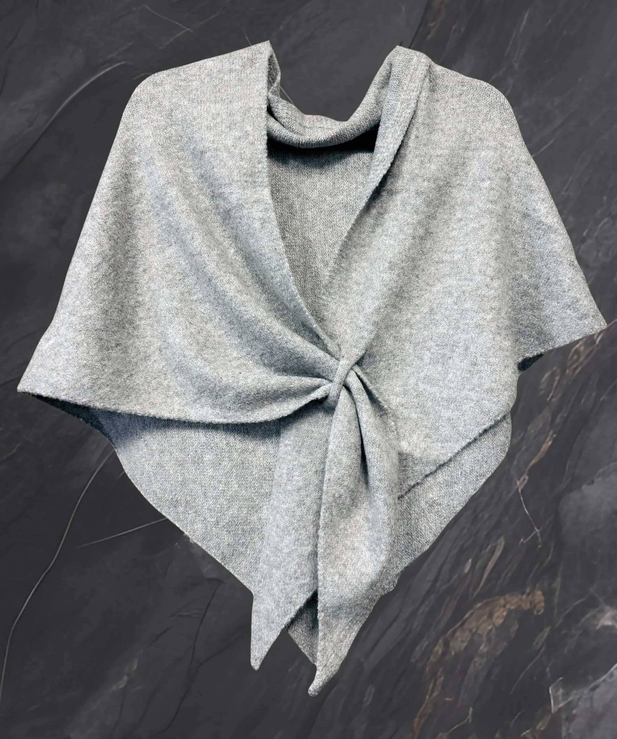 Cashmere-Blend Knit Triangle Shawl/Scarf with Cross-Front Design