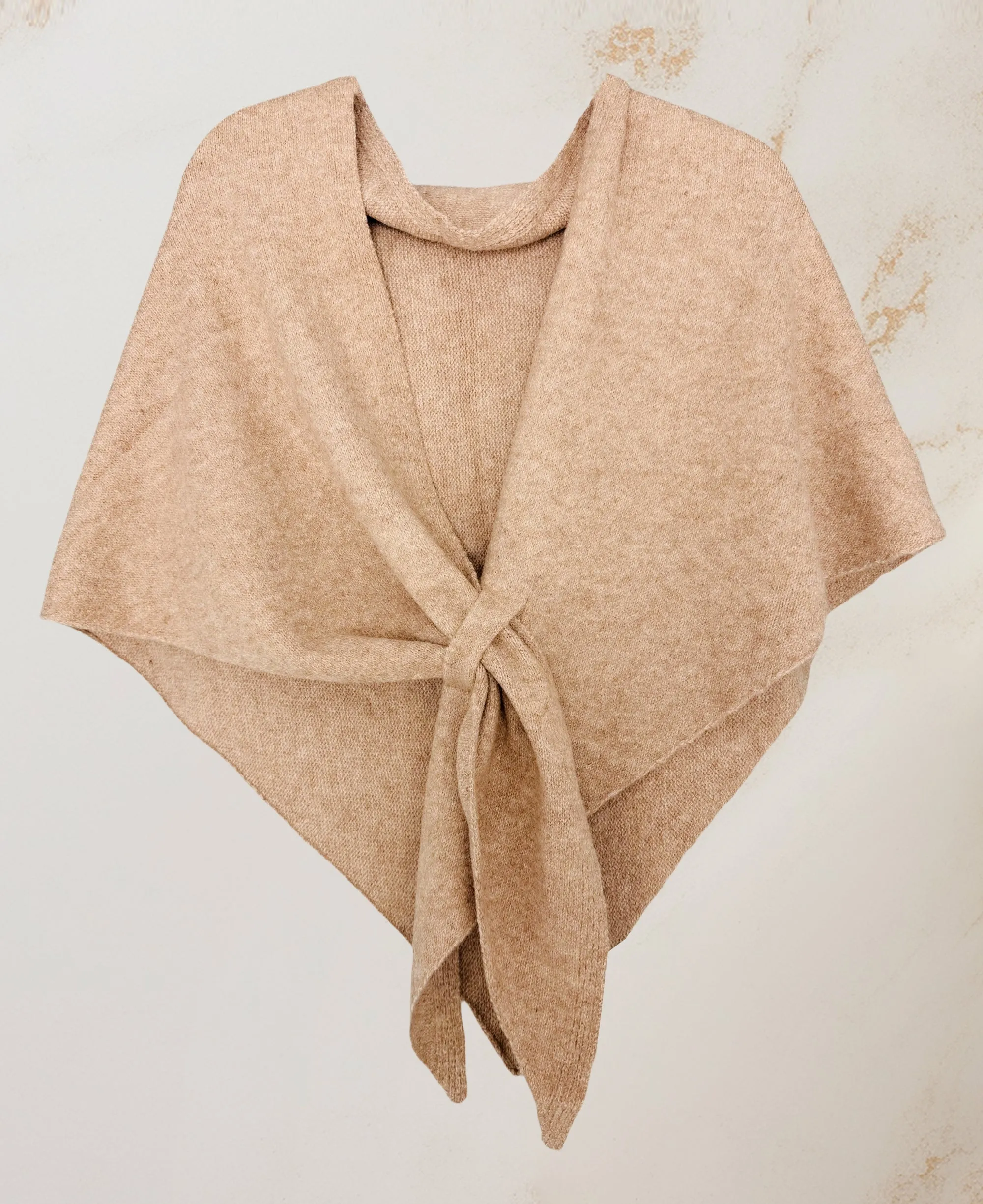 Cashmere-Blend Knit Triangle Shawl/Scarf with Cross-Front Design