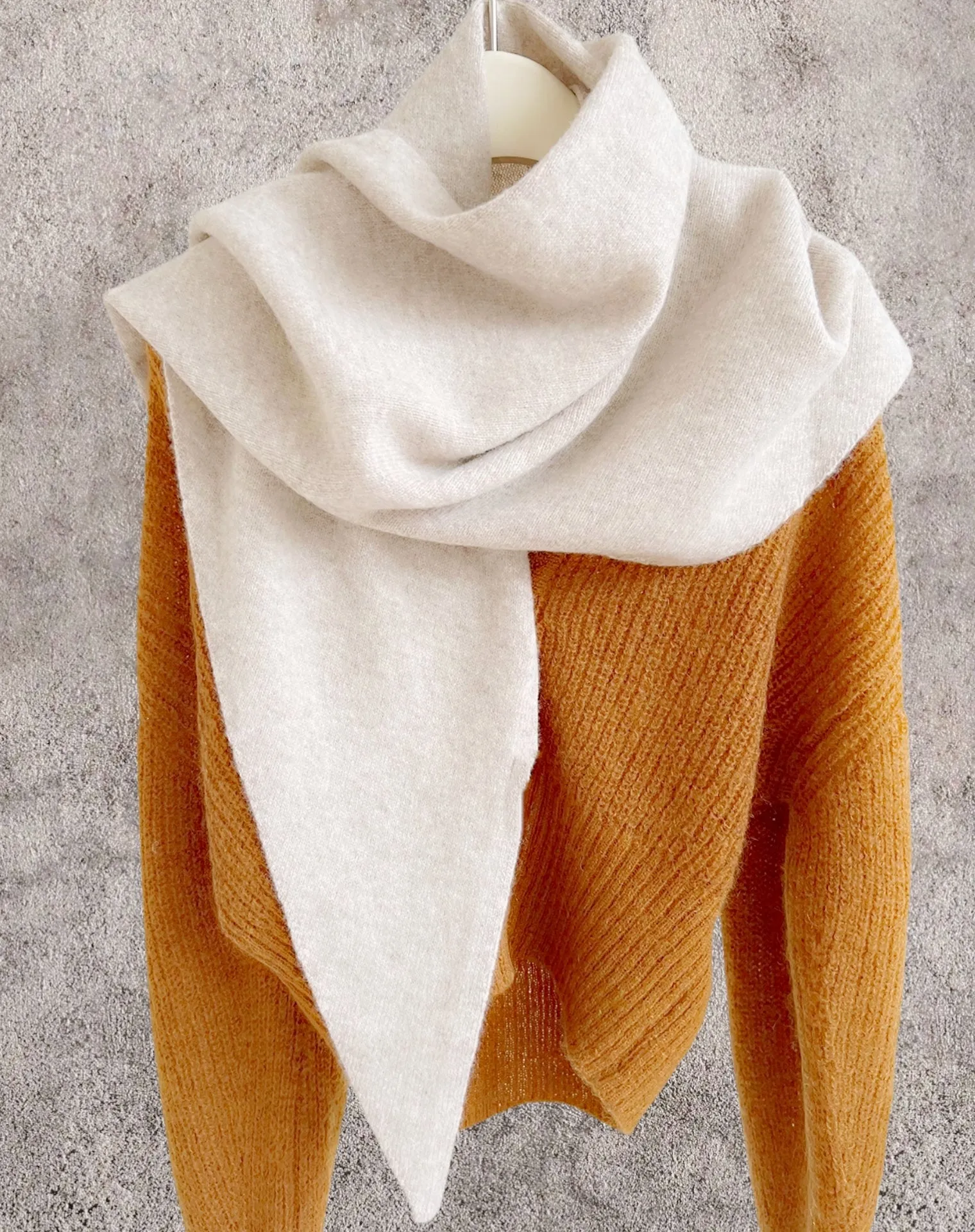 Cashmere-Blend Knit Triangle Shawl/Scarf with Cross-Front Design