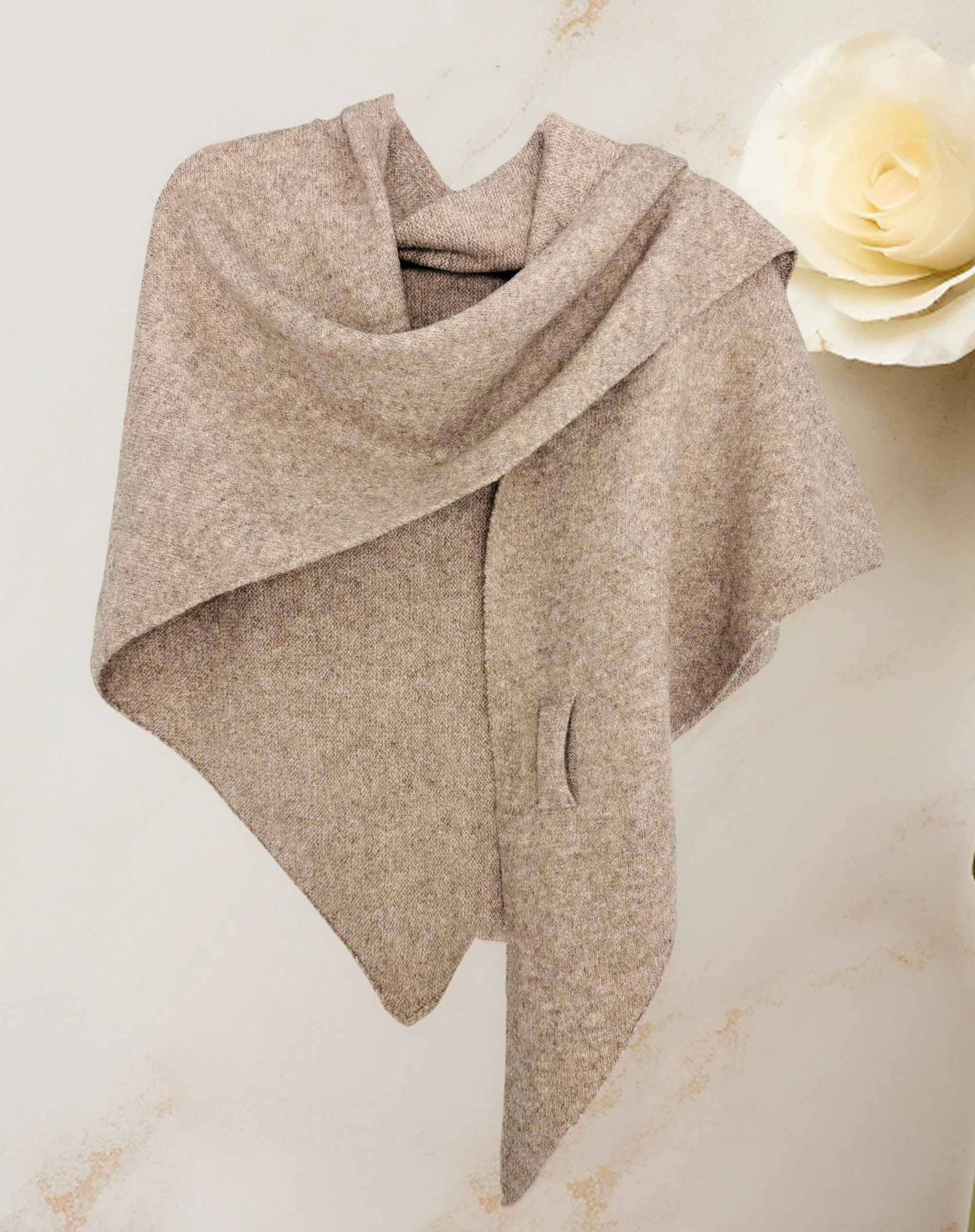 Cashmere-Blend Knit Triangle Shawl/Scarf with Cross-Front Design