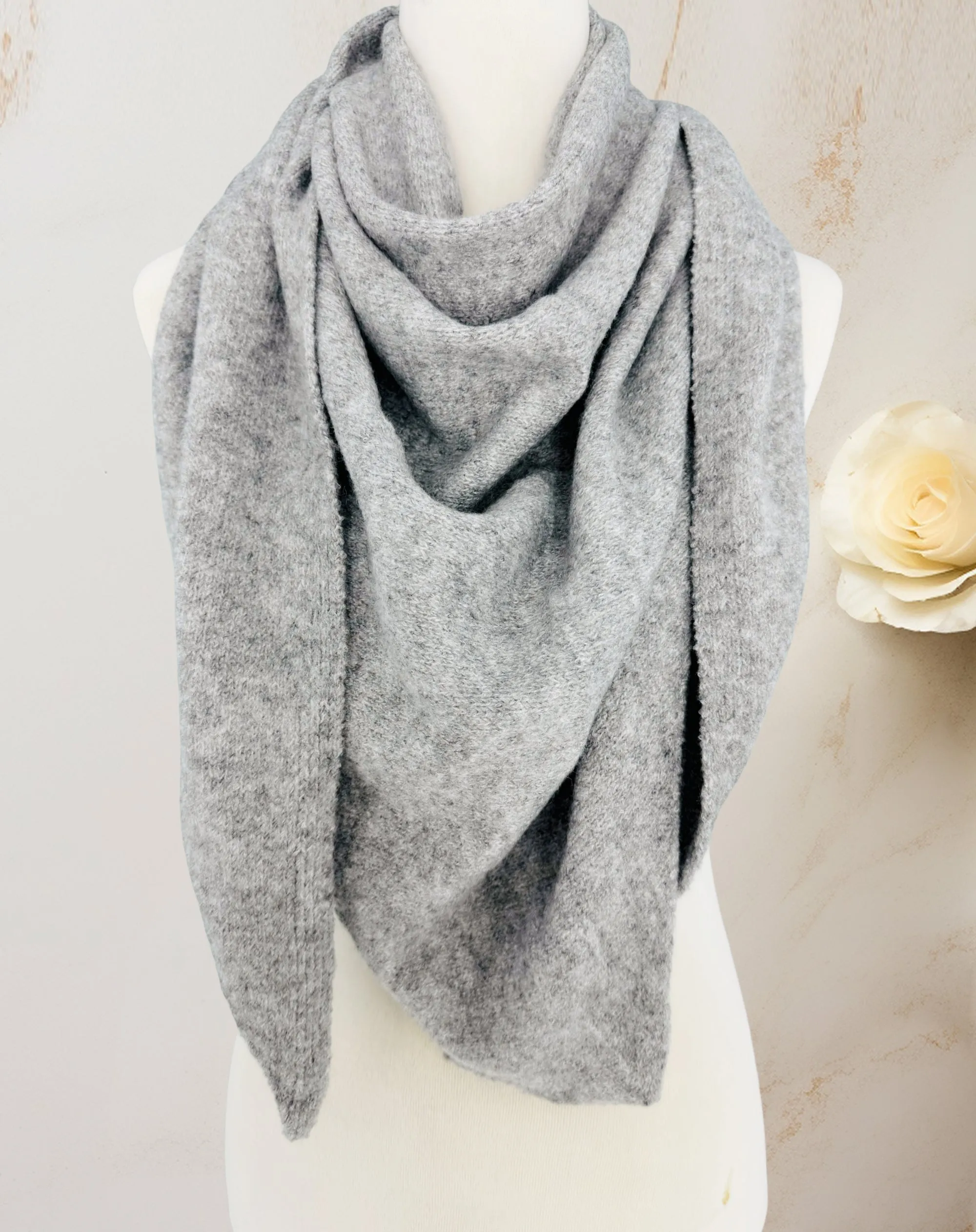 Cashmere-Blend Knit Triangle Shawl/Scarf with Cross-Front Design