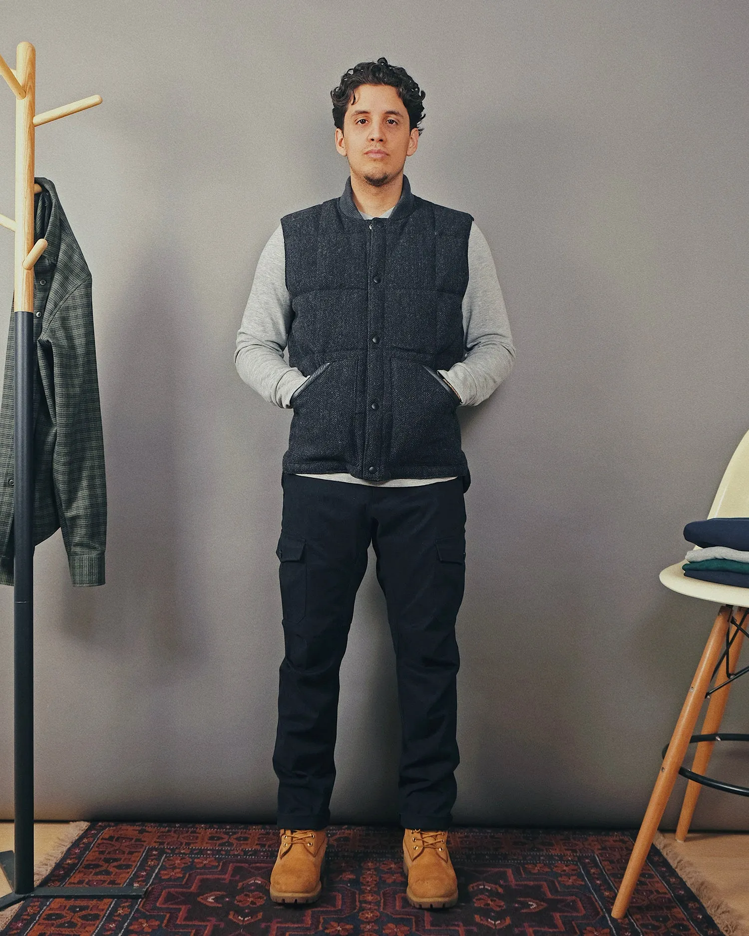 Charcoal Herringbone Down Vest