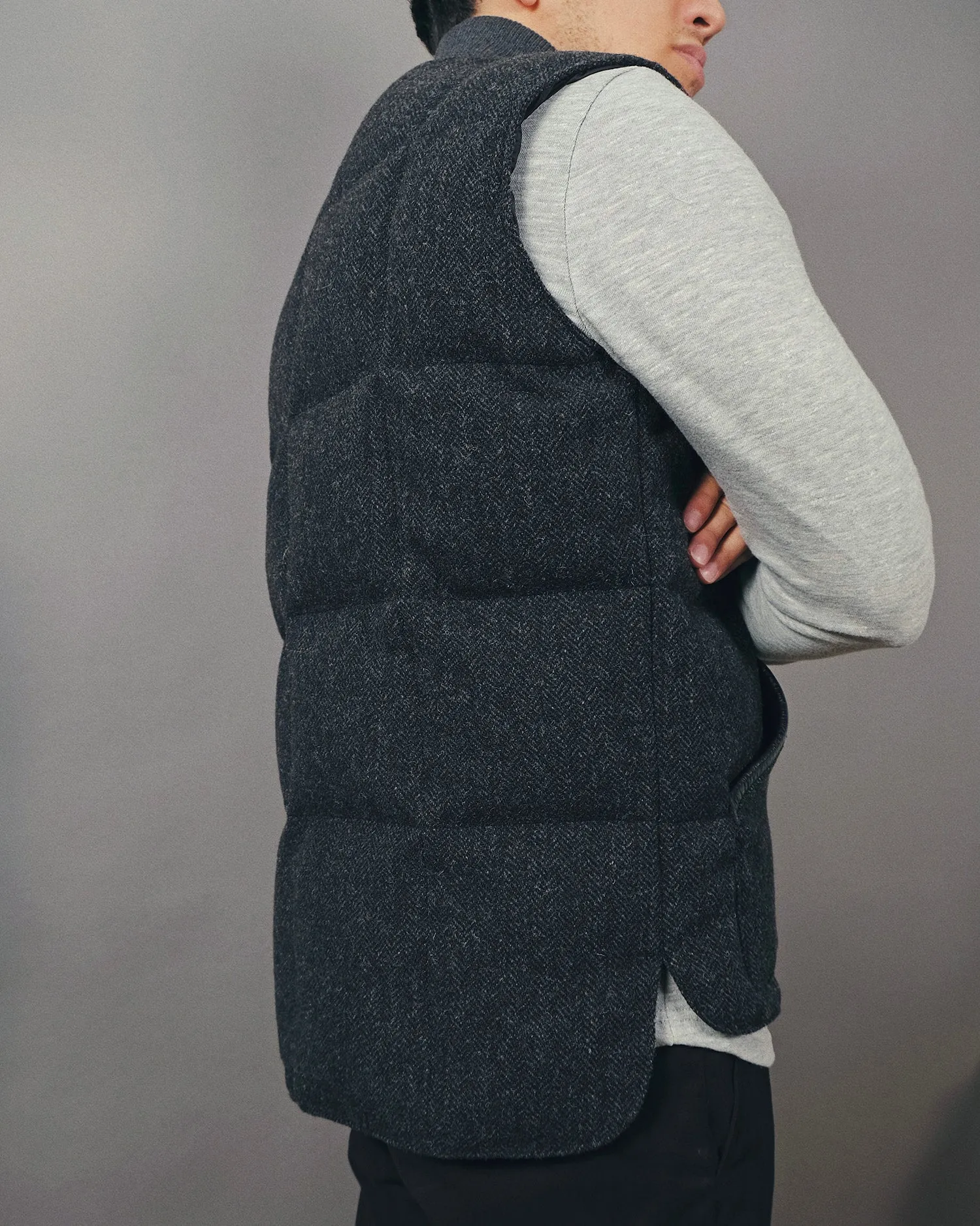 Charcoal Herringbone Down Vest