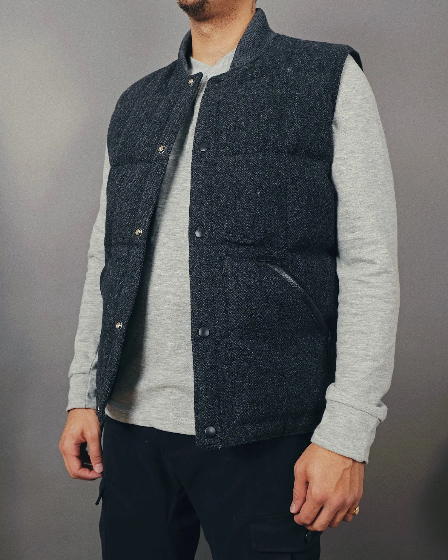 Charcoal Herringbone Down Vest