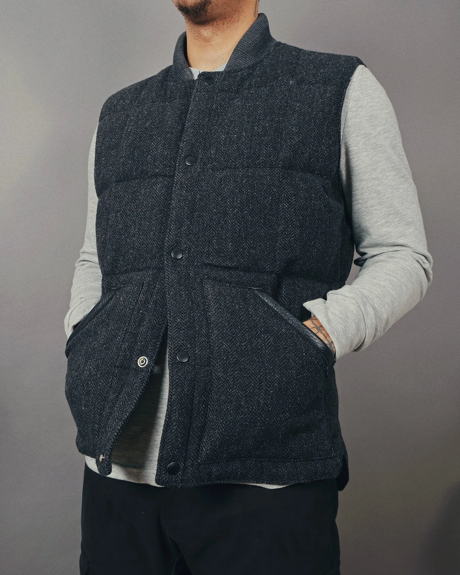 Charcoal Herringbone Down Vest