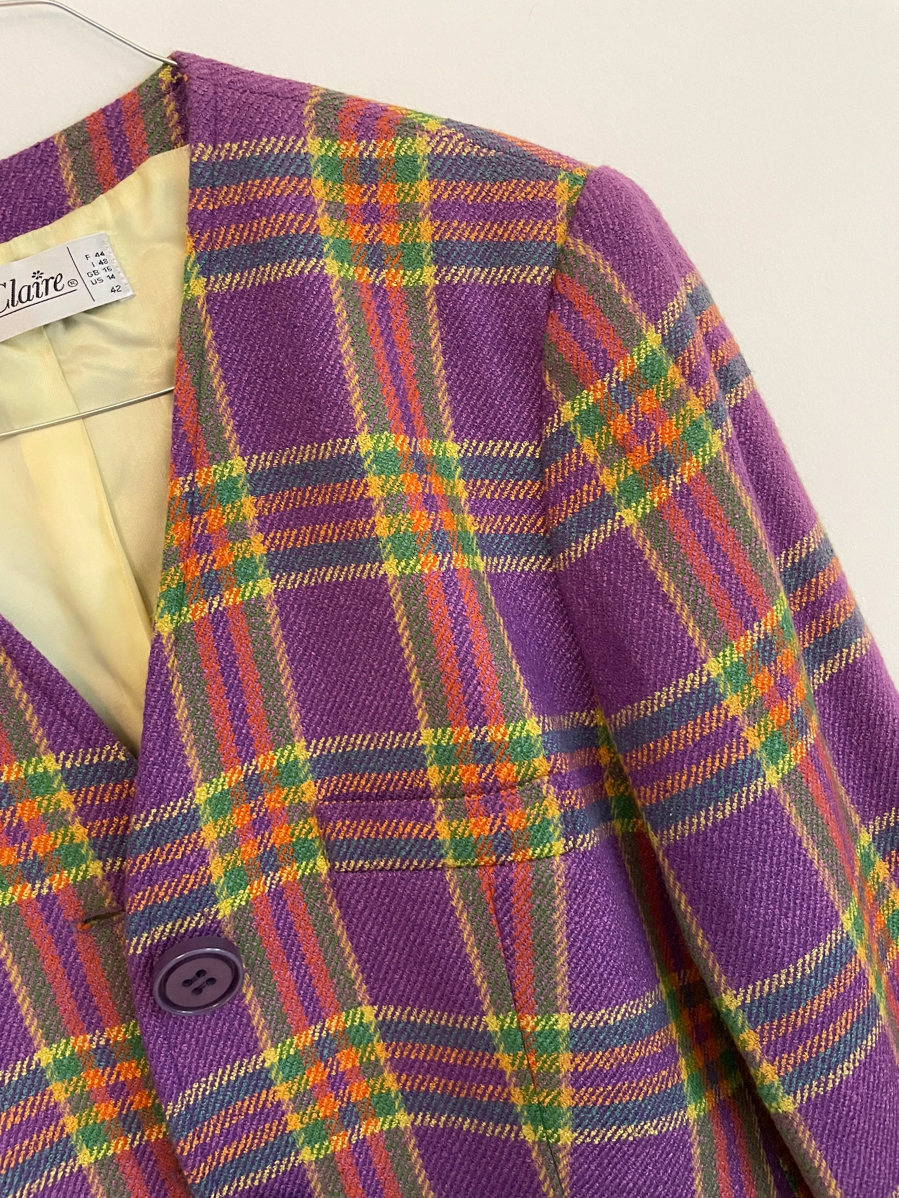 Checkered Purple Wool Blend Blazer