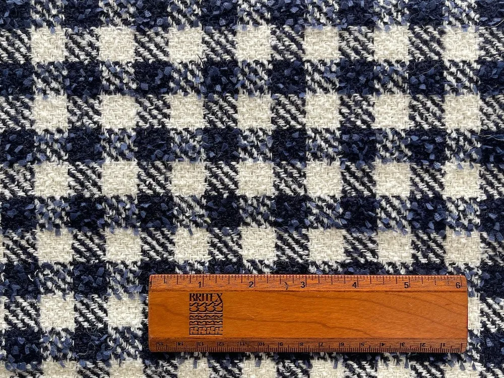 Designer Blueberry Creme Buffalo Check Wool Blend Bouclé (Made in Italy)