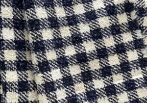 Designer Blueberry Creme Buffalo Check Wool Blend Bouclé (Made in Italy)