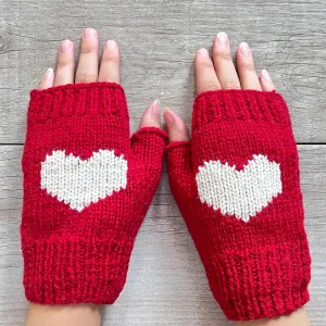 Ella Sussman - Short Alpaca Fingerless Gloves (Red/Cream Heart)