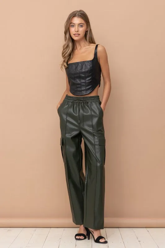 Evalyn Vegan Leather Cargo Straight Leg Cargo Pants