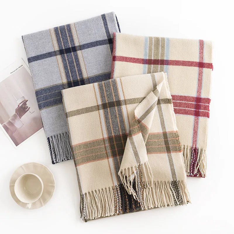 FH23-5156 Striped lattice printed winter scarf