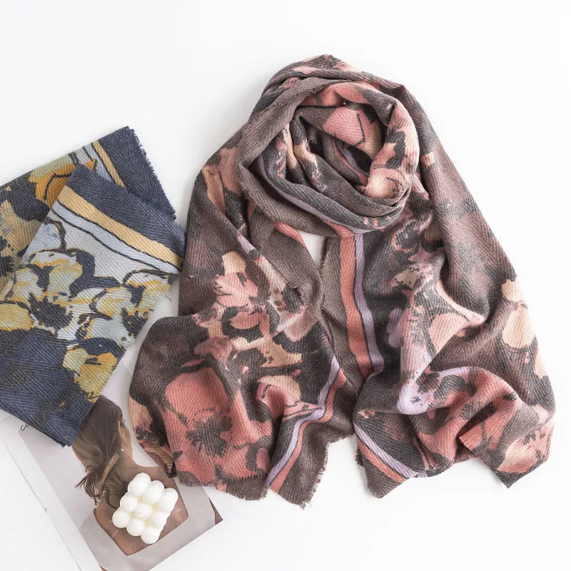 FH23-5363 flowers printed winter scarf