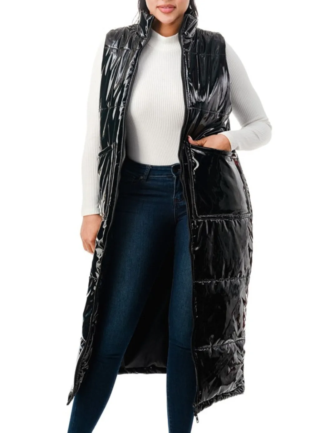 Glossy Long Body Puffer Vest